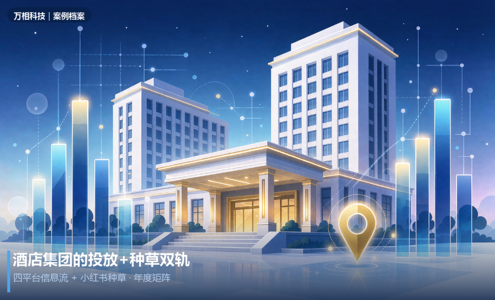 酒店集团投放案例：四平台信息流 474.5 万展示 + 种草双轨并行